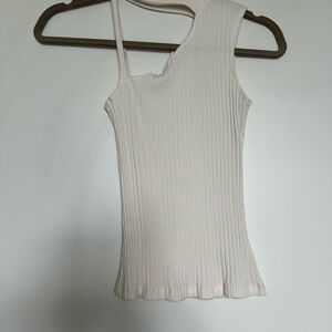 LNA Cream Asymmetrical Ribbed Tank Top